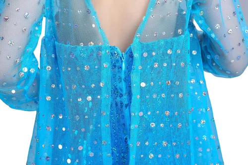 Vista 4 de Dressy Daisy Disfraces de princesa de hielo para niñas, vestido de lentejuelas con manga larga de tren, azul rosa intenso, blanco