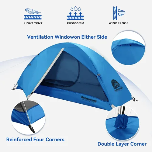 Vista 4 de Tienda de campaña para mochilero de 1/2 persona para camping, tienda de campaña ultraligera e impermeable, tienda de campaña compacta fácil
