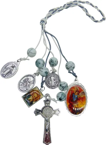 Vista 4 de St Benedict and Saint Michael Home Protection - Percha para puerta con cuentas de colores y dos tarjetas de oración