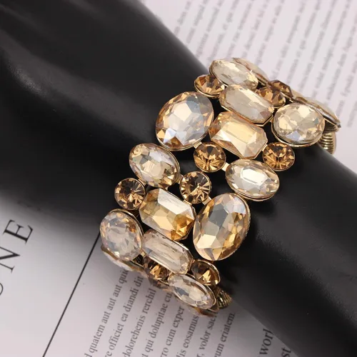 Vista 2 de Pulsera elástica elástica para mujer, diseño de hojas de cristal, para novia, dama de honor, para novias y damas de honor