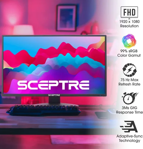 Vista 3 de Sceptre 22 pulgadas 1080p LED Monitor HDMI x2 VGA 99% sRGB montaje en pared listo altavoces integrados, negro máquina (serie E22)