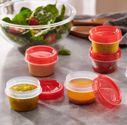 Vista 2 de PLASTICPRO Paquete de 6 recipientes de almacenamiento de alimentos con tapa giratoria con rosca roja, recipientes reutilizables de 4 onzas