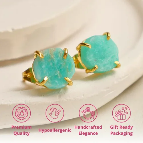 Vista 68 de Gempires Natural Raw Prong Setting Stud Earrings, 8-10 mm Crystals Earring, Handmade Jewelry, Gift for Her