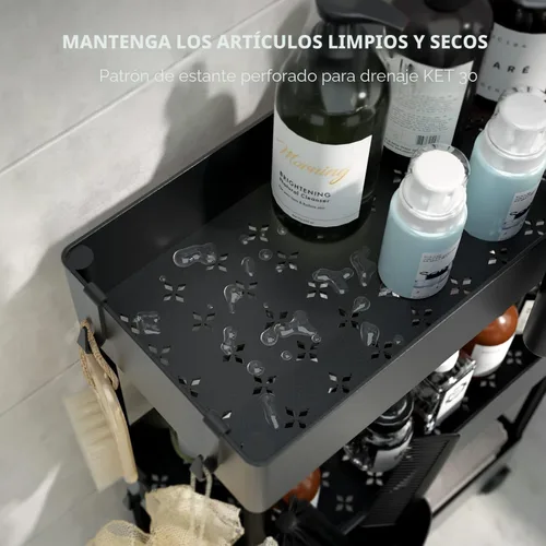 Vista 5 de Pipishell Carrito de almacenamiento delgado con ruedas, organizador de baño de 3 niveles y carrito de almacenamiento, carritos rodantes para baño