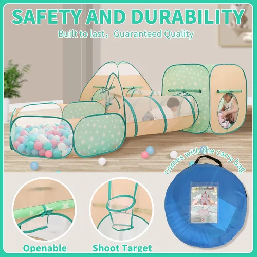 Vista 6 de Tienda de campaña desplegable para niños, túnel de gateo, pozo de bolas, juguete de casa de juegos para niños