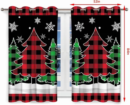 Vista 2 de Cortinas de Navidad de Hexagram para sala de estar, cortinas de árbol de Navidad de 63 pulgadas de largo para sala de estar juego de 2 paneles Negro