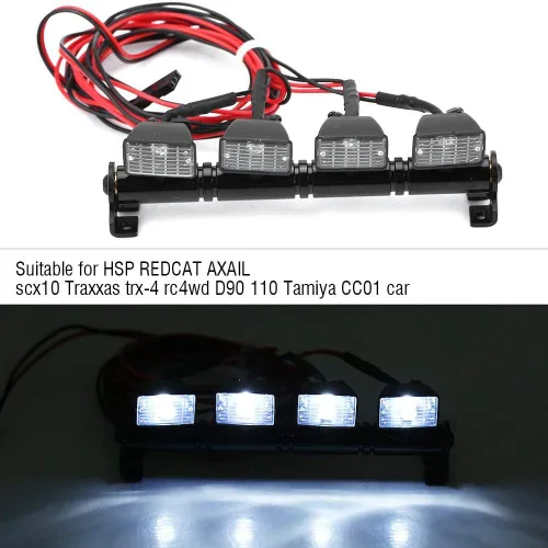 Vista 3 de Barra de luz LED para coche RC, 4 LED Barra de luz de techo Luces de techo Pieza accesorio para Axial scx10 RC Car (blanco)
