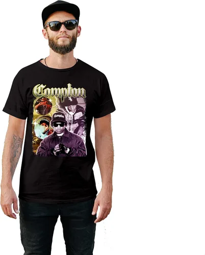Vista 2 de Compton - Camiseta de estilo vintage, Negro