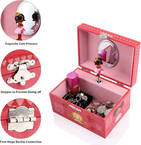 Vista 2 de FALUOS Joyero musical con bonita caja de música de princesa giratoria estuche de almacenamiento de joyas el mejor regalo de juguetes para niñas