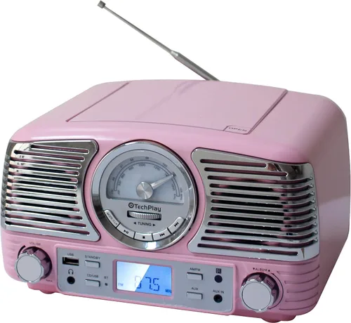 Vista 6 de TechPlay QT62BT CD estéreo compacto de diseño retro, con perilla giratoria AM/FM, recepción Bluetooth inalámbrica y puerto USB. con entrada auxiliar