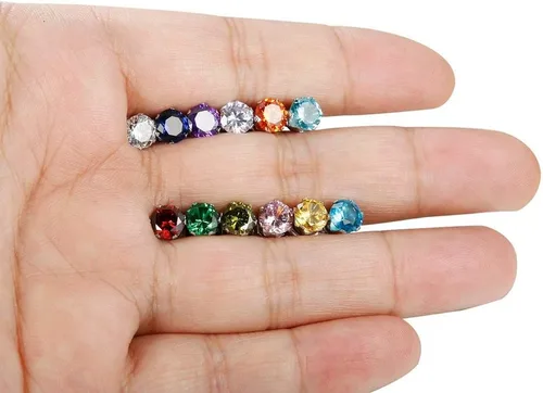 Vista 7 de Jstyle Aretes hipoalergénicos para mujeres y hombres, aretes de acero inoxidable quirúrgico con piedra natal, aretes coloridos de circonita cúbica