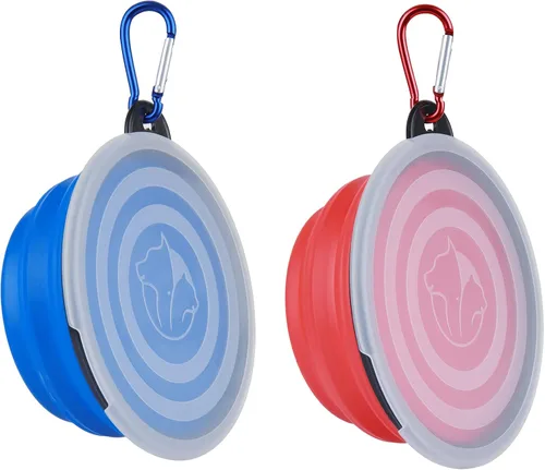 Vista 9 de Tazón plegable para perro, paquete de 2 cuencos de viaje portátiles y plegables para mascotas, platos plegables para perros y gatos y animales