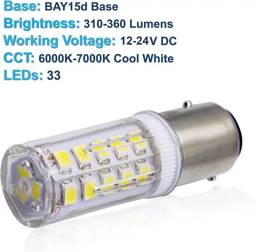 Vista 3 de HQRP BAY15d Bombilla LED de repuesto para bombilla Ancor Marine 529340 529341 521158 521162 521166 529344 base de índice de contacto doble, 33LED