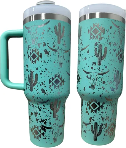 Vista 26 de Botella de agua de acero inoxidable de 40 oz taza Longhorn Bottle Bull Tumbler Cow Gift Western Water Bottle Cup (24oz Cream(90)-Longhorn (D35))
