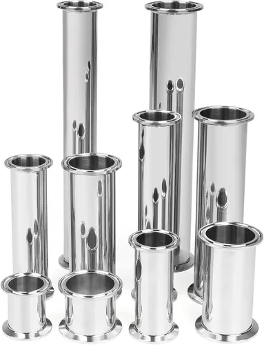 Vista 2 de Tubo de tres abrazaderas Tubo de 1,5 pulgadas OD Tubo de carrete sanitario Longitud del tubo de 12 pulgadas Extremo de abrazadera OD 1.988 in Tubo