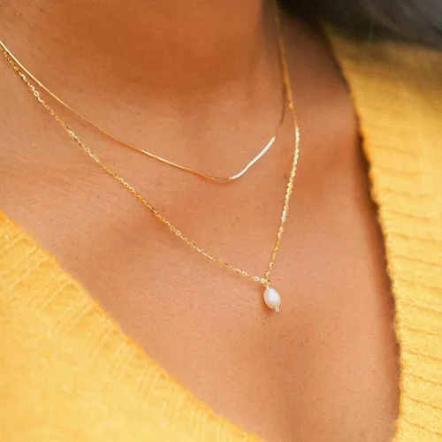 Vista 3 de Ieftop Collares de perlas para mujer, chapado en oro de 14 quilates, hecho a mano, delicado collar de cadena de perlas de agua dulce, collar