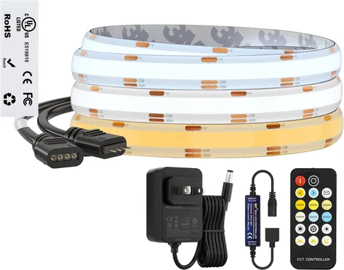 Vista 15 de BTF-LIGHTING - Tira de luz LED COB blanca sintonizable de 3000K-6000K con control remoto RF, CRI 90+ DC12V 16.4 pies regulable CCT ultra brillante