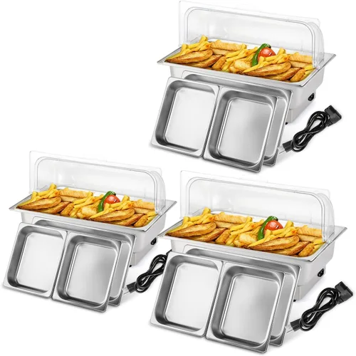 Vista 9 de ROVSUN Juego de bufé eléctrico de acero inoxidable de 9 cuartos de galón, NSF con tapa enrollable para catering, calentador de alimentos