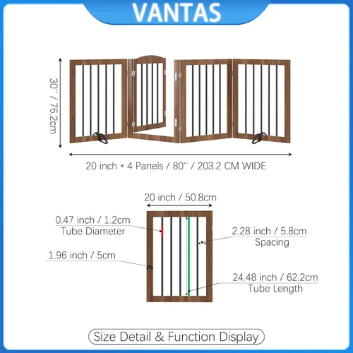 Vista 5 de Vantas Puerta plegable para mascotas de 80 pulgadas de ancho, 30 pulgadas de alto, puerta de madera para perros sin montaje con puerta pasante