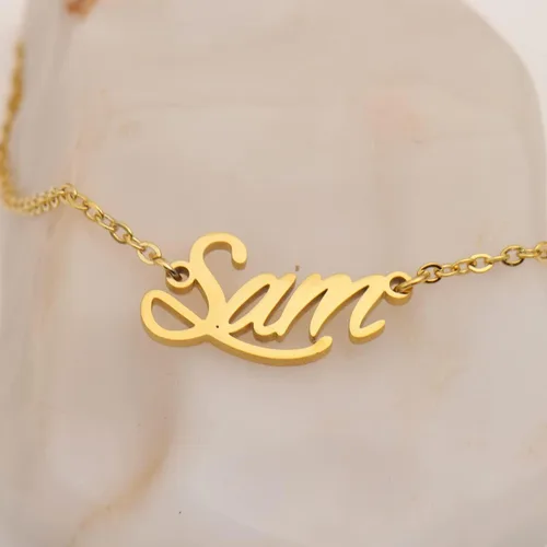 Vista 4 de Collar con colgante de placa de nombre personalizado, de acero inoxidable