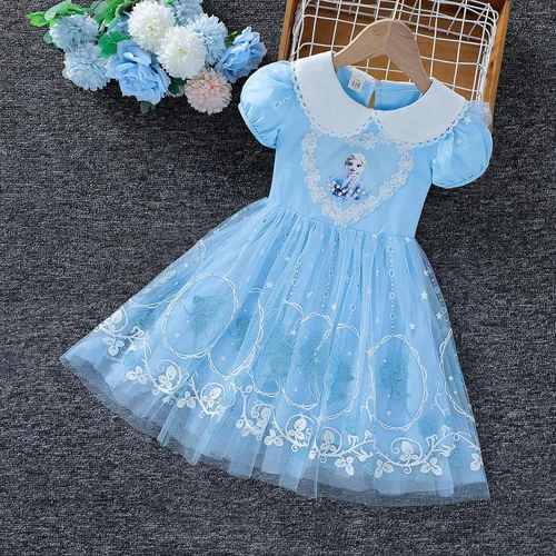 Vista 3 de e-super Snow Queen - Disfraz de princesa de Elsa y Anna para niña, de manga cortalarga, tutú con capa
