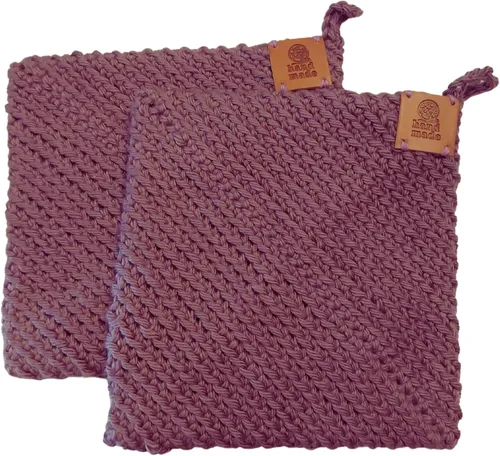 Vista 20 de Soportes para ollas de ganchillo hechos a mano, colección de color sólido, algodón de 6 x 6 pulgadas, resistentes al calor, doble capa, lazo