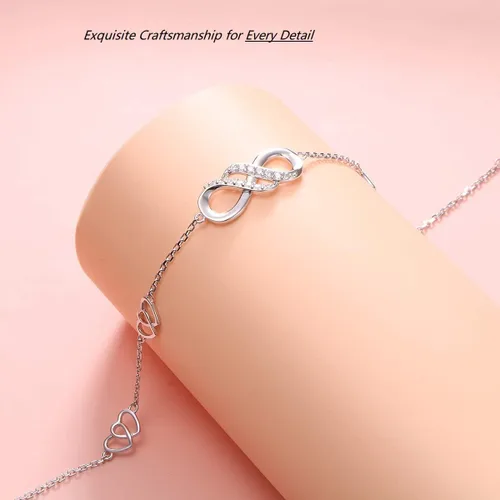 Vista 5 de Infinity Anklet 925 Sterling Silver for Women Girls Adjustable Heart Ankle Bracelet Boho Beach Foot Chain 9+1 Inch Charm Jewelry Best Birthday Gifts