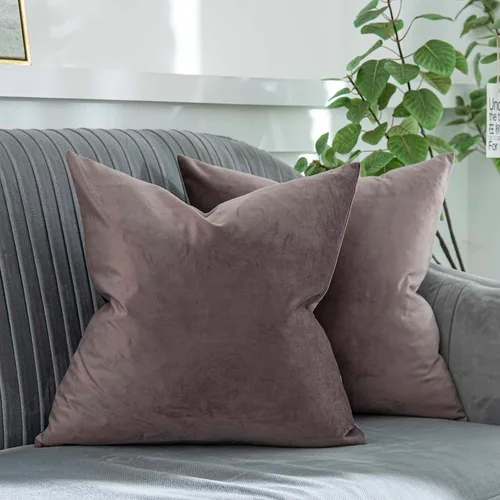 Vista 33 de Juego de 2 fundas de almohada decorativas de terciopelo de 14 x 14 pulgadas con cremallera, fundas de cojín cuadradas suaves y lisas de lujo