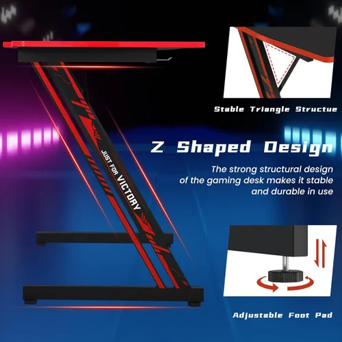 Vista 5 de Escritorio para juegos de 35 pulgadas en forma de Z, moderno y ergonómico para computadora, mesa de computadora para computadora en casa, oficina