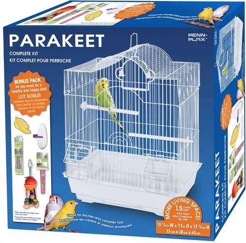 Vista 2 de [Usado] PENN-PLAX Kit de iniciación para pájaros pequeños con jaula y accesorios, ideal para periquitos, tortolitos, loros, pinzones, canarios