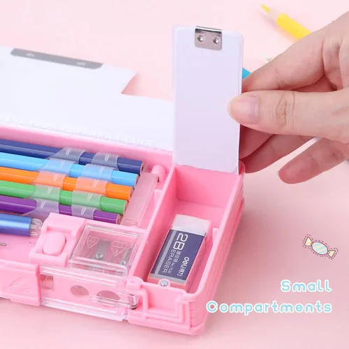 Vista 5 de Estuche de Lápices Multifuncional Emergente para Niñas y Niños, Lindo Organizador de Caja de Bolígrafos de Dibujos Animados con Sacapuntas, Horario