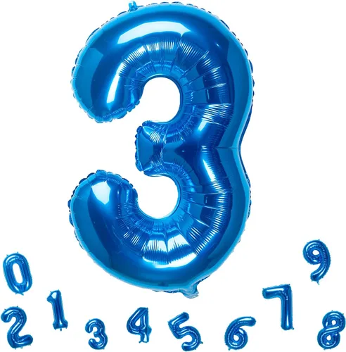 Vista 11 de Globos azules del número 0 de 32 pulgadas, globos de aluminio digitales para decoración de fiesta de cumpleaños (globo azul número 0)