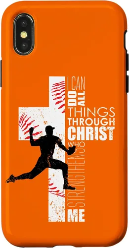 Vista 4 de iPhone 15 Naranja Cristiano Baseball Pitcher Regalos Adolescente Niños Hombres Teléfono Case