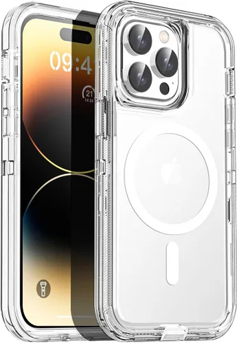 Vista 23 de AICase Funda transparente para iPhone 16e/13/iPhone 14, compatible con MagSafe 3 en 1, resistente protección contra caídas, cuerpo completo, a