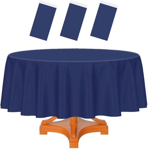 Vista 45 de HEIPINIUYE - Paquete de 2 manteles redondos de 84 pulgadas de plástico beige, manteles de mesa impermeables desechables para redondas, ideales