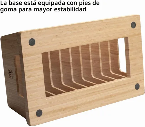 Vista 3 de MobileVision Organizador de dispositivos de bambú para teléfonos inteligentes, tabletas y portátiles, 10 ranuras 10 - Soporte de ranura
