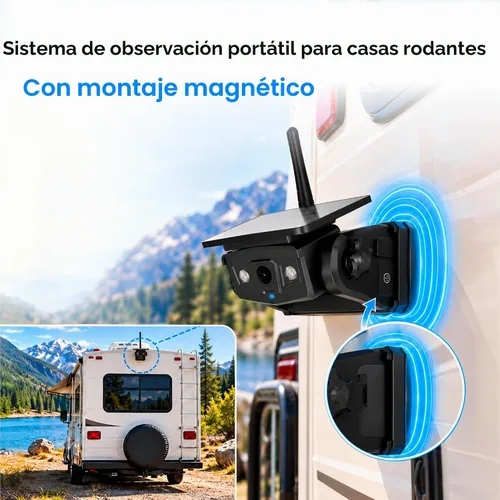 Vista 4 de Waggle Sistema de observación de RV, pantalla DVR inalámbrica de 7 pulgadas, cámara de respaldo 1080P con panel solar integrado, batería recargable