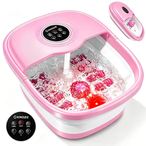 Vista 12 de KNQZE Bañera de spa plegable con calor y control remoto, masaje de burbujas, control de temperatura, luz roja (negro)