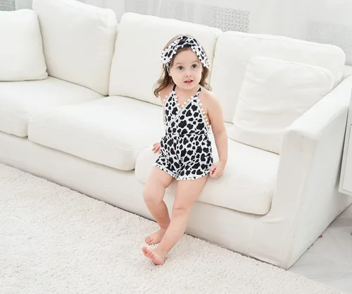 Vista 36 de UNICOMIDEA 6M-3T Traje sin espalda para bebé niña traje mameluco con diadema