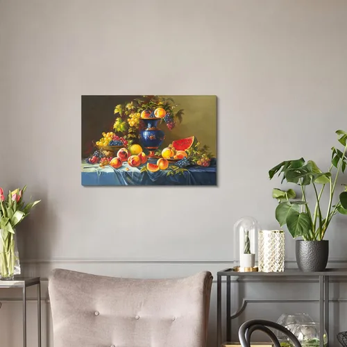 Vista 5 de ARTISTIC PATH Arte de Pared en Lienzo de Comida Retro - Cuadro Vintage de Frutas Burdeos Colorido Melocotón Uva Pintura Antigua Impresiones de Arte