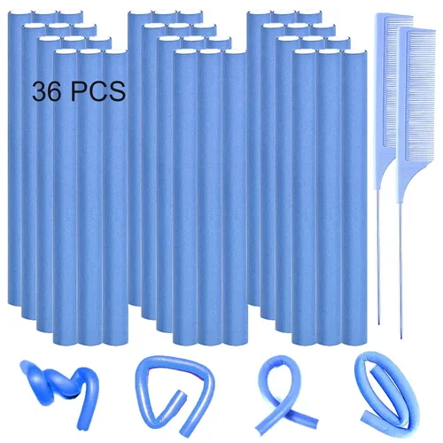 Vista 9 de Rizadores de cabello flexibles, 38 piezas de varillas de espuma suave de torsión de 9.45 pulgadas para cabello largo, rizos sin calor durante