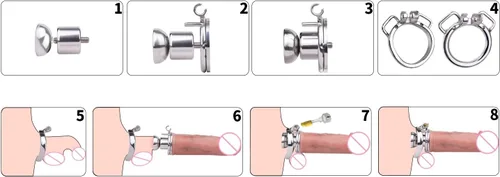 Vista 7 de AMAZBEE Jaula de castidad plana, consolador realista de pene con anillos de pene circulares, pequeña jaula invertida para pene Sissy Cock Jaula SM