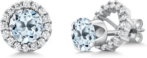 Vista 71 de Gem Stone King Aretes redondos de plata de ley 925 de 0.236 in con piedra natal extraíble para mujer