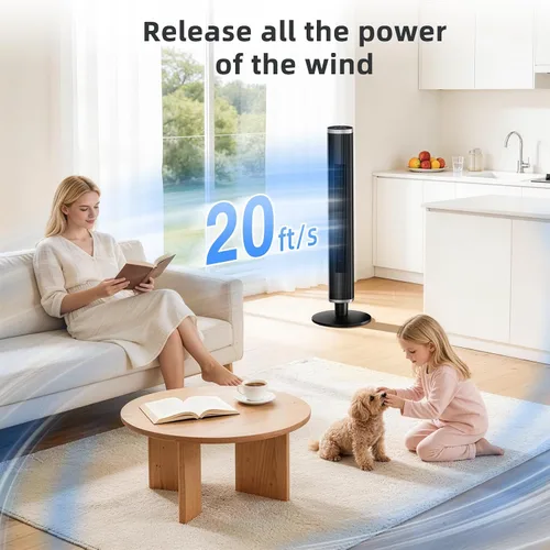 Vista 7 de COWSAR Ventilador de torre con control remoto, 6 velocidades, 4 modos, temporizador de 24 horas, oscilación de 60° para dormitorio, oficina, cocina