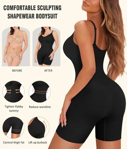 Vista 4 de Irisnaya Body adelgazante para mujer, moldeador de abdomen, tirantes delgados, camisola, leotardos, bodycon