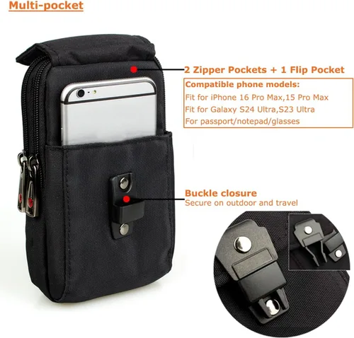 Vista 2 de Funda grande de nailon multiusos para iPhone 15 Pro Max 14 Pro Max Galaxy S22 Ultra S23 Ultra Universal Dual Smartphone con clip para cinturón