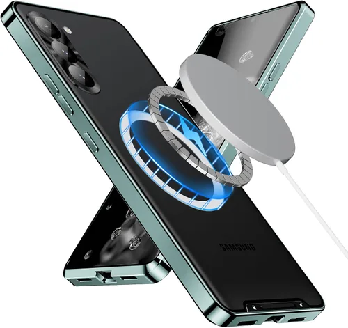 Vista 16 de Funda de metal para Galaxy S23 compatible con MagSafe Wireless Chager a prueba de golpes, bloqueo de seguridad de parachoques de metal esmerilado