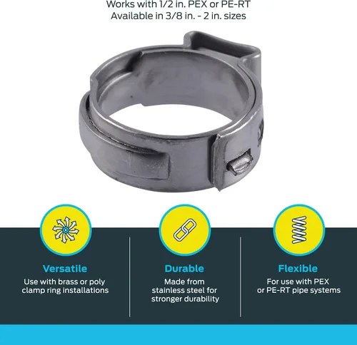 Vista 3 de SharkBite - Anillo de abrazadera de 1/2 pulgada, accesorios de fontanería de acero inoxidable, tubo PEX, PE-RT, UC953A