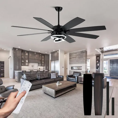 Vista 13 de Modernos ventiladores de techo de 52 pulgadas con luces, color plateado Remote/APP, 3 Adjustable Rings, 2550ML, 3000-6000K, Reversible DC Motor
