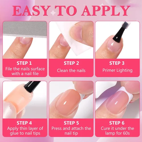 Vista 6 de AddFavor Uñas Postizas de Punta Francesa Cortas, 120 piezas Uñas Postizas Blancas con Punta Francesa Uñas Postizas Cuadradas Nude Uñas Acrílicas